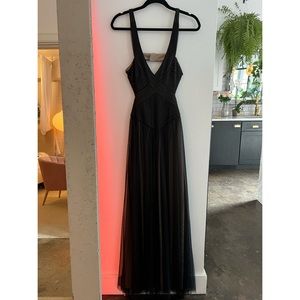 BCBG Maxazria Mara formal maxi gown chiffon tulle dress backless size 6